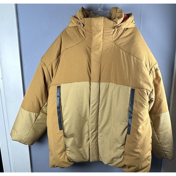 Adidas Terrex Men's Coat Size XL Three Layer, tan, beige, reflective stripes NWT